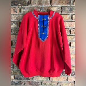 Vintage Red Crewneck Sweatshirt with Norwegian Neck Womens XXL